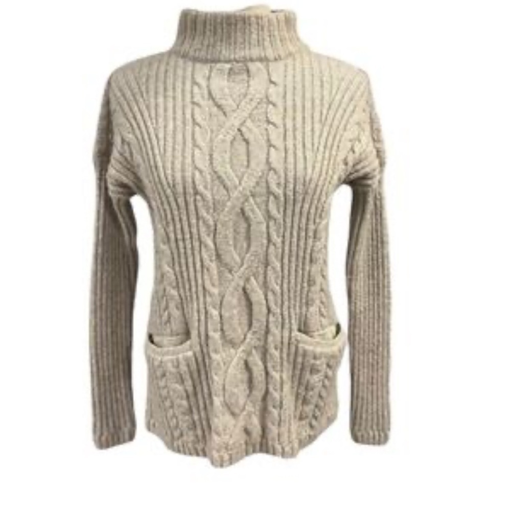 ABERCROMBIE & FITCH cable knit chunk women's oat Mock Neck Sweater SZ Small - Picture 7 of 14